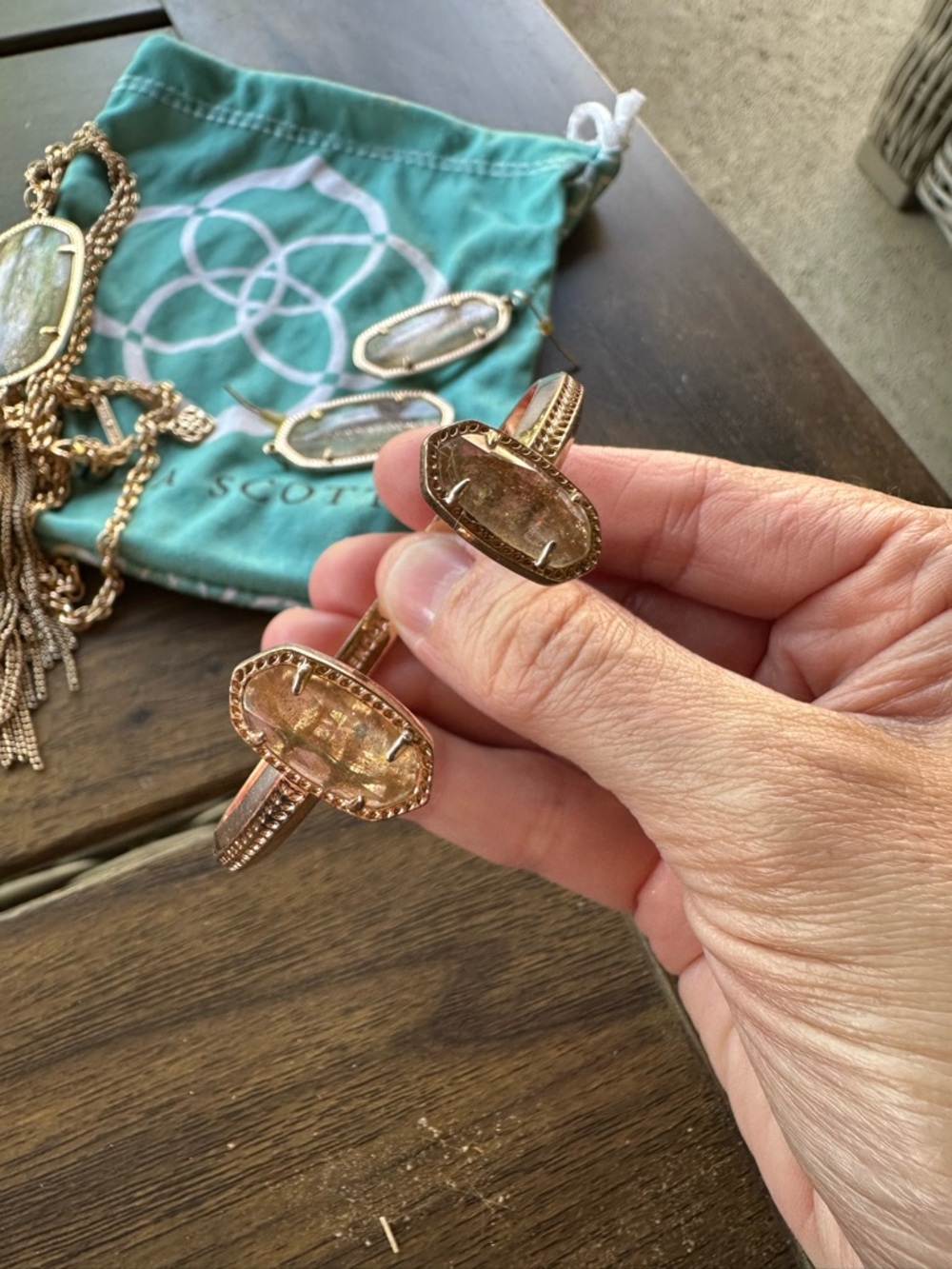 Kendra Scott Rose Gold Drusy Pendant Necklace and Cuff Bracelet Set - Picture 3 of 6